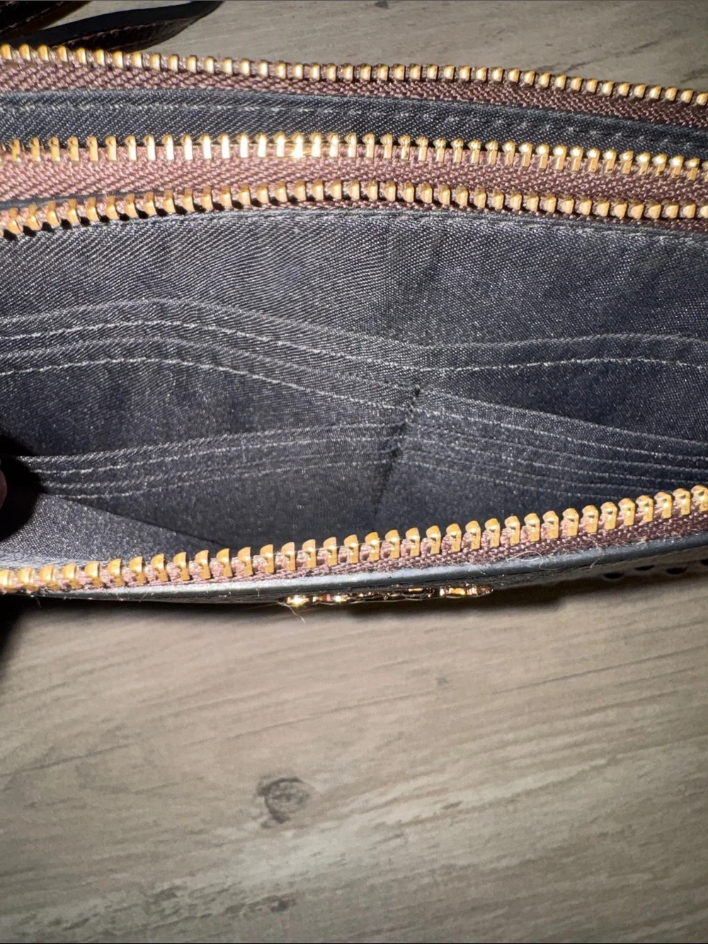 COACH Metallic Bronze-copper Studded Leather Wristlet Clutch